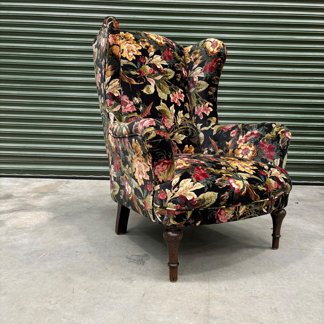 Winston Wingback Accent Chair in Hepworth Midnight Floral - Ex Display