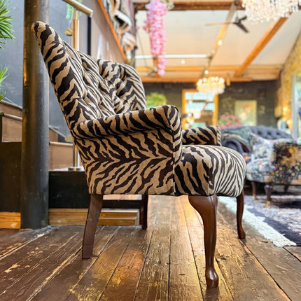 Belgravia Buttoned Wing Chair in Zebra Velvet