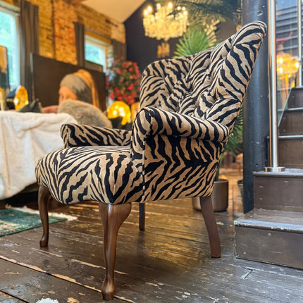 Belgravia Buttoned Wing Chair in Zebra Velvet