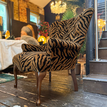 Belgravia Buttoned Wing Chair in Zebra Velvet