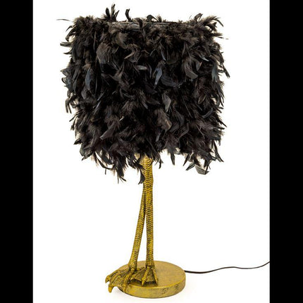 Table Lamp Gold Bird Legs with Black Feather Shade