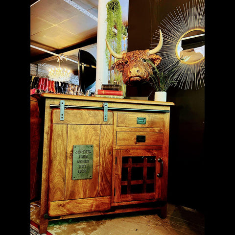 Mango Wood Bar Cabinet, 2 Drawer, 1 Door (100 x 40 x 90cm)