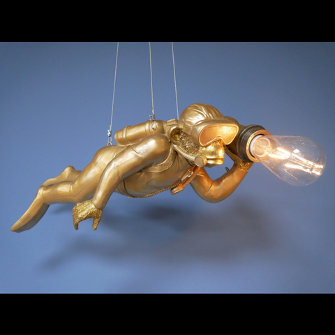 Gold Scuba Monkey Hanging Lamp (57 x 25 x 18cm) - Clearance