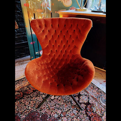Accent Buttoned Egg Chair in Orange Velvet