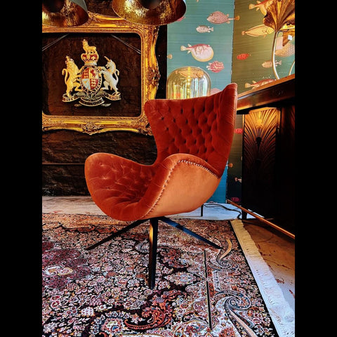 Accent Buttoned Egg Chair in Orange Velvet