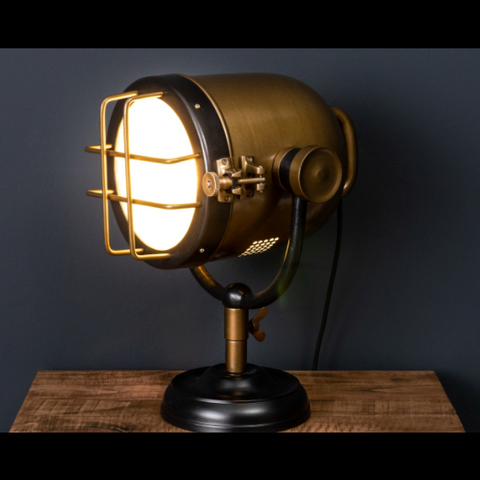 Table Lamp Spotlight Industrial Brass and Black  (32 x 30 x 41cm) - Clearance