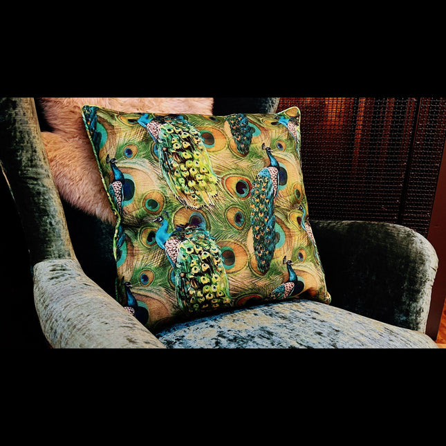 Cushion Limited Edition in Green Peacock Eyes Velvet (55 x 55cm) Feather Filled