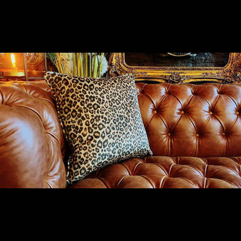 Cushion Limited Edition in Beige Leopard Velvet (55 x 55cm) Feather Filled