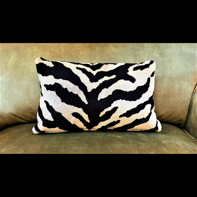 Cushion Small Bolster in Zebra Cream Velvet (50 x 33cm) Feather Filled