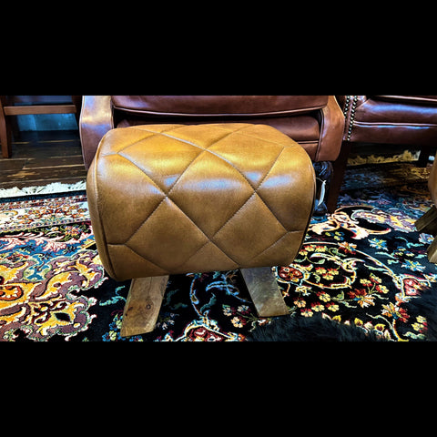 Footstool Brown Leather Pommel Horse Quilted
