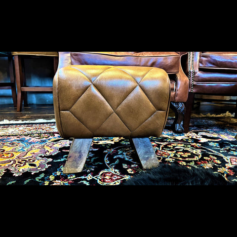 Footstool Brown Leather Pommel Horse Quilted