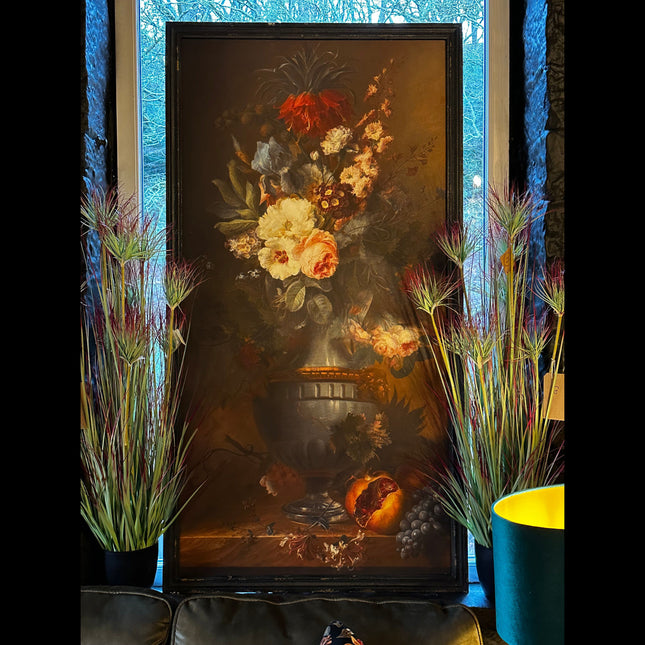 Large Boho Floral Painting - Black