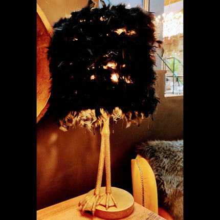 Table Lamp Gold Bird Legs with Black Feather Shade