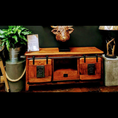 Mango Wood TV Stand / Cabinet , 1 Drawer, 2 Door, 1 Shelf