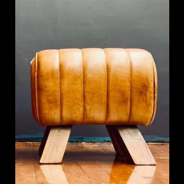 Footstool Brown Leather Pommel Horse (38 x 26 x 36cm)