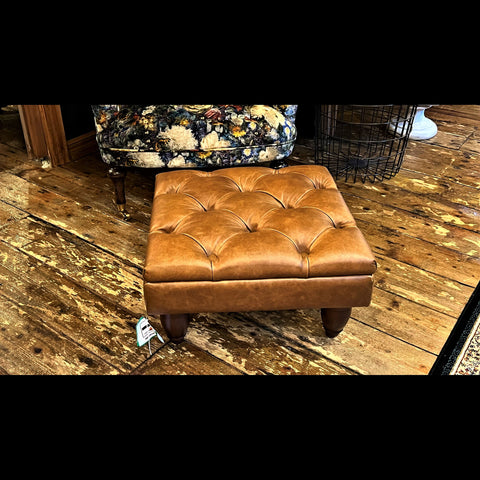 ZZZZ Small Square Footstool Brown Tan Leather (55 x 55 x 32cm)