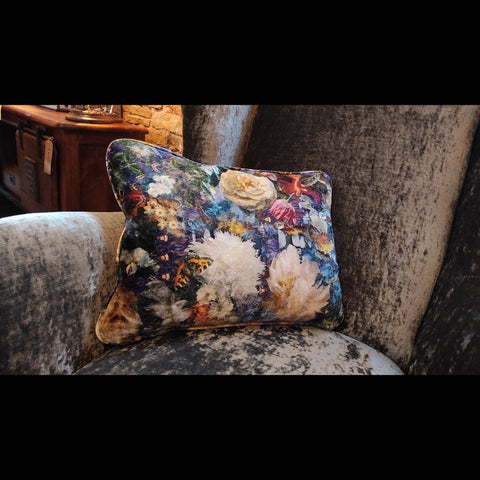 Feather Cushion Royal Garden Sapphire Small Bolster (43 x 33cm) To Order