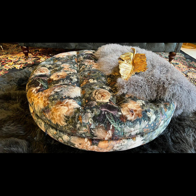 Loren Spink & Edgar Round Footstool in Royal Garden Quartz