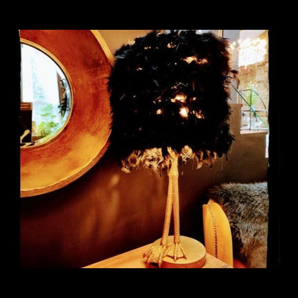 Table Lamp Gold Bird Legs with Black Feather Shade