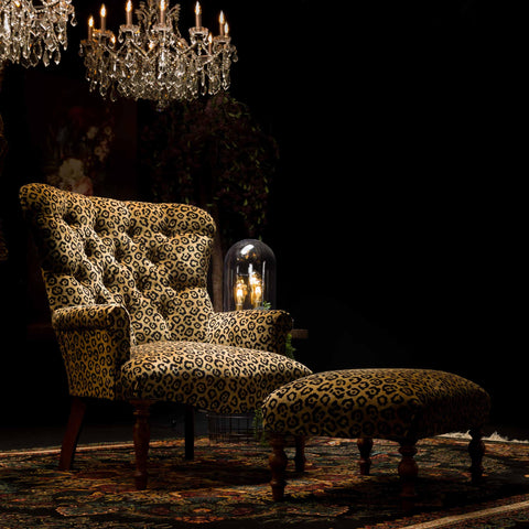 Selfridges Buttoned Wing Chair in Leopard Gold Velvet