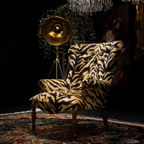 Selfridges Buttoned Wing Chair in Zebra Gold Velvet