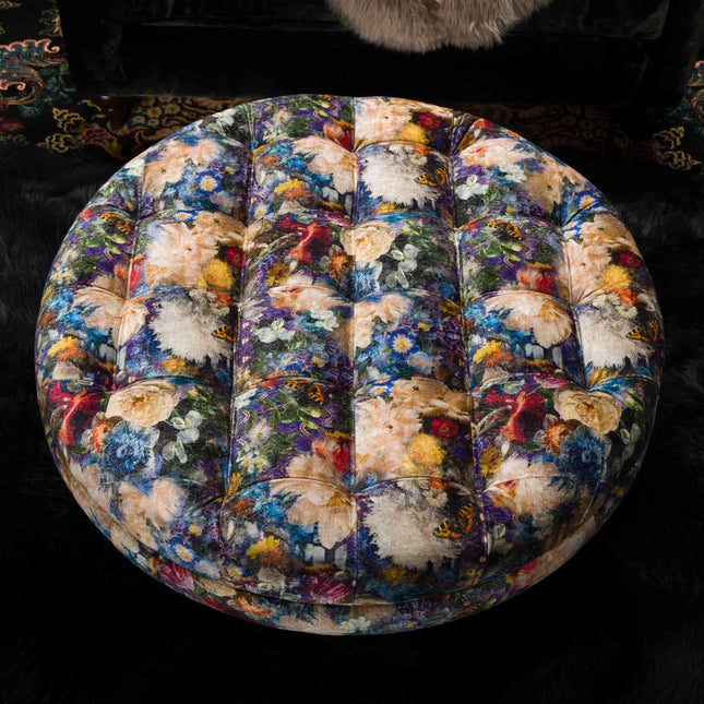 Loren Spink & Edgar Round Footstool in Royal Garden Sapphire