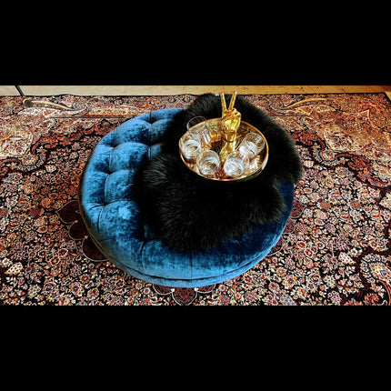 Loren Spink & Edgar Round Footstool in Opium Sapphire Blue