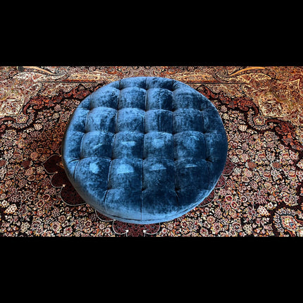 Loren Spink & Edgar Round Footstool in Opium Sapphire Blue