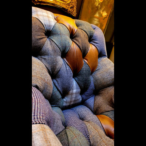 Blossom Patchwork Armchair in Harris Tweed & Leather Mix