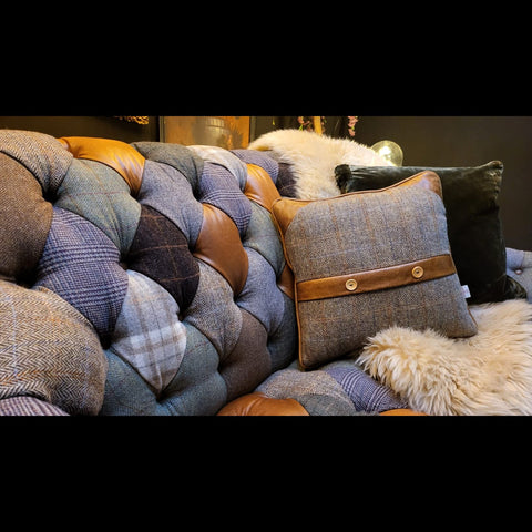 Blossom Patchwork Petite Sofa in Harris Tweed & Leather Mix