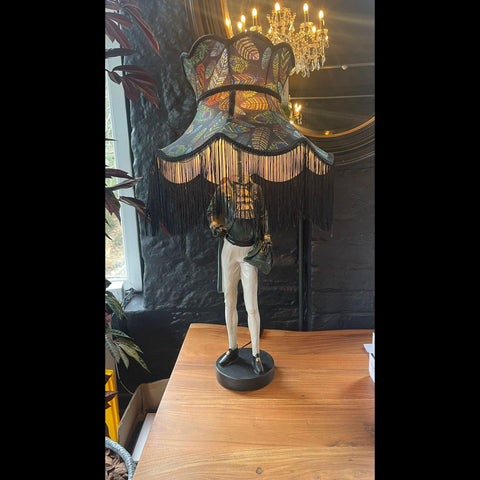 Standing Table Lamp Figure with Feather Shade