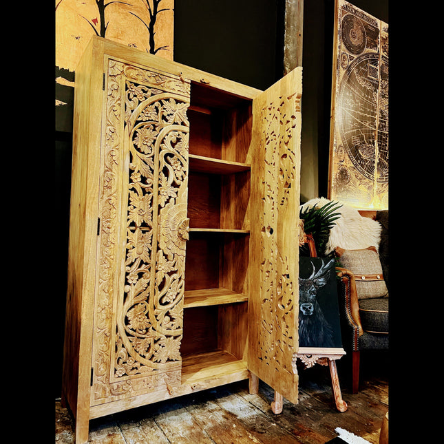 Floral Filigree Two Door Bookcase Cabinet Large - Mango Wood