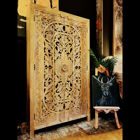 Floral Filigree Two Door Bookcase Cabinet Large - Mango Wood